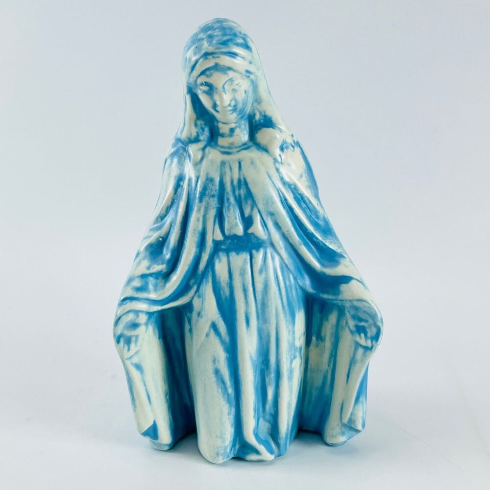 Holland Ceramic Nativity Kneeling Mary Figurine 7 Inch Blue White Vintage